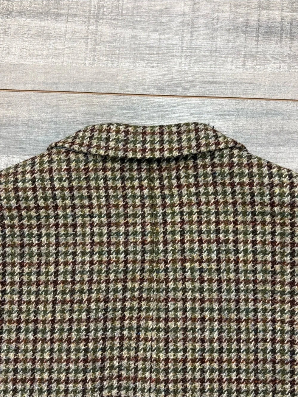 Vtg Joel Ferrin Harris Tweed Blazer Men's 46R Beige Houndstooth Wool Sport Coat